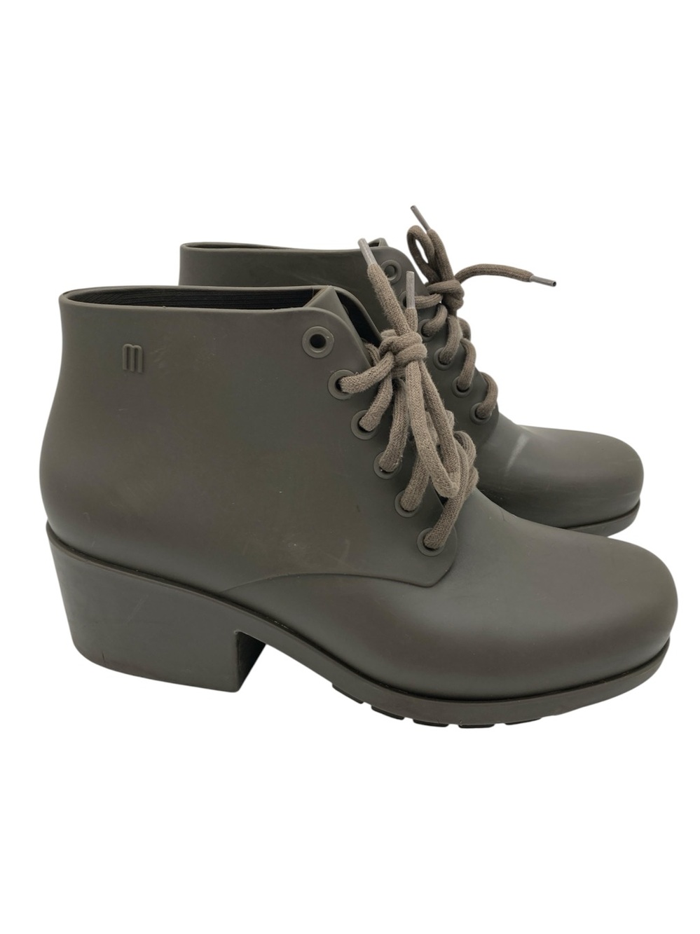 Melissa Stellar Olive Green Lace Up Rubber Ankle Boots